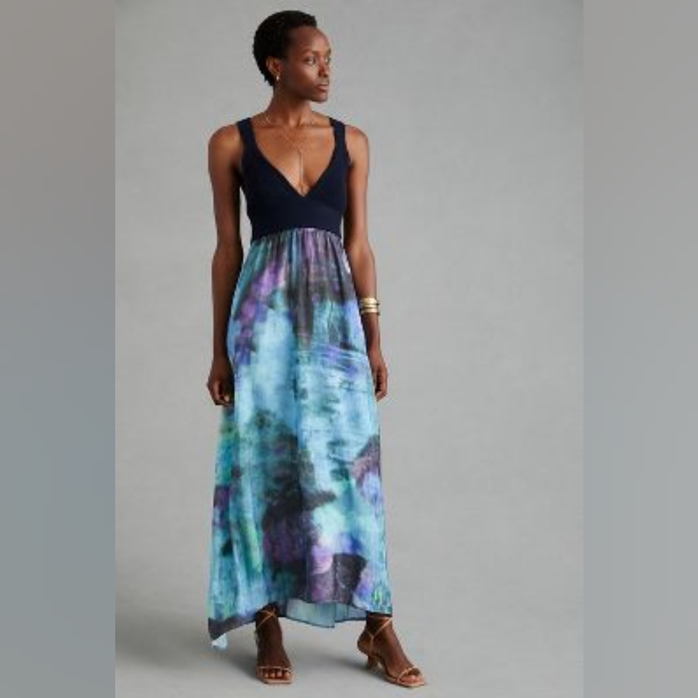 ANTHROPOLOGIE By ANTHROPOLOGIE KNIT TWOFER DRESS SIZE LARGE Navy/purple